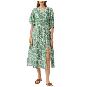 Suncoo Paris Robe Cotty Green Dress Floral Leaf Pattern Boho Beach (2-4) S